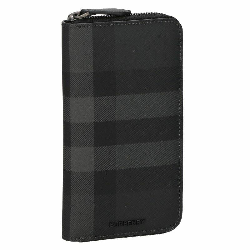 バーバリー 長財布 メンズ ネイビー チェック＆レザー コンチネンタル  