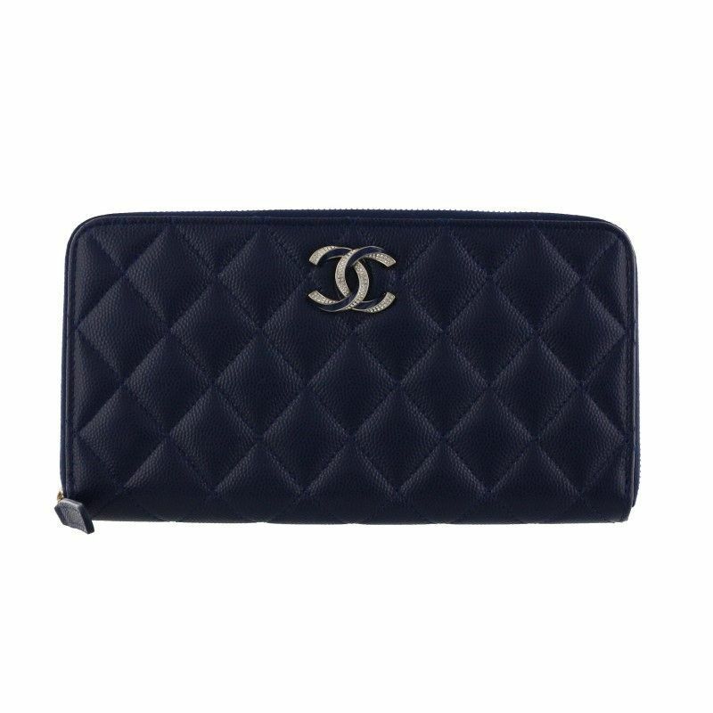 シャネル CHANEL 長財布 ラウンドファスナー レディース ネイビー 