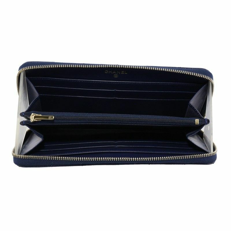 シャネル CHANEL 長財布 ラウンドファスナー レディース ネイビー  