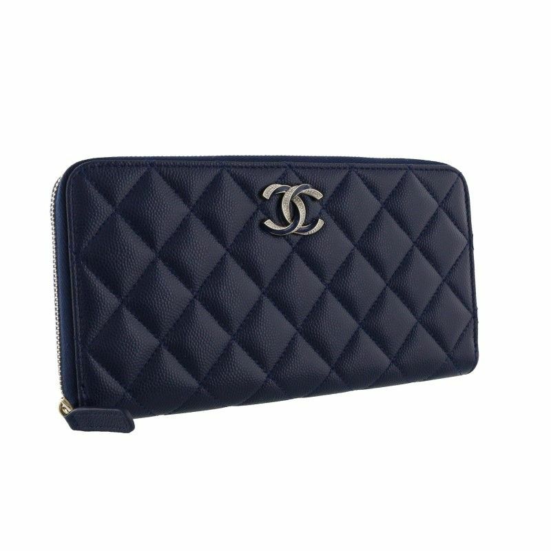 シャネル CHANEL 長財布 ラウンドファスナー レディース ネイビー 