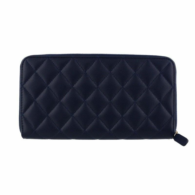 シャネル CHANEL 長財布 ラウンドファスナー レディース ネイビー  
