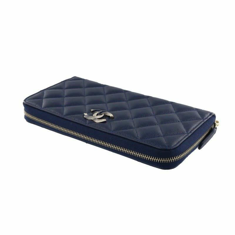 シャネル CHANEL 長財布 ラウンドファスナー レディース ネイビー 