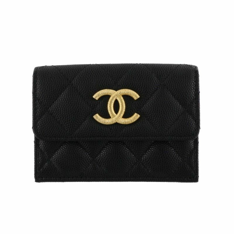 シャネル CHANEL 三つ折り財布 ミニ財布 レディース ブラック AP3518