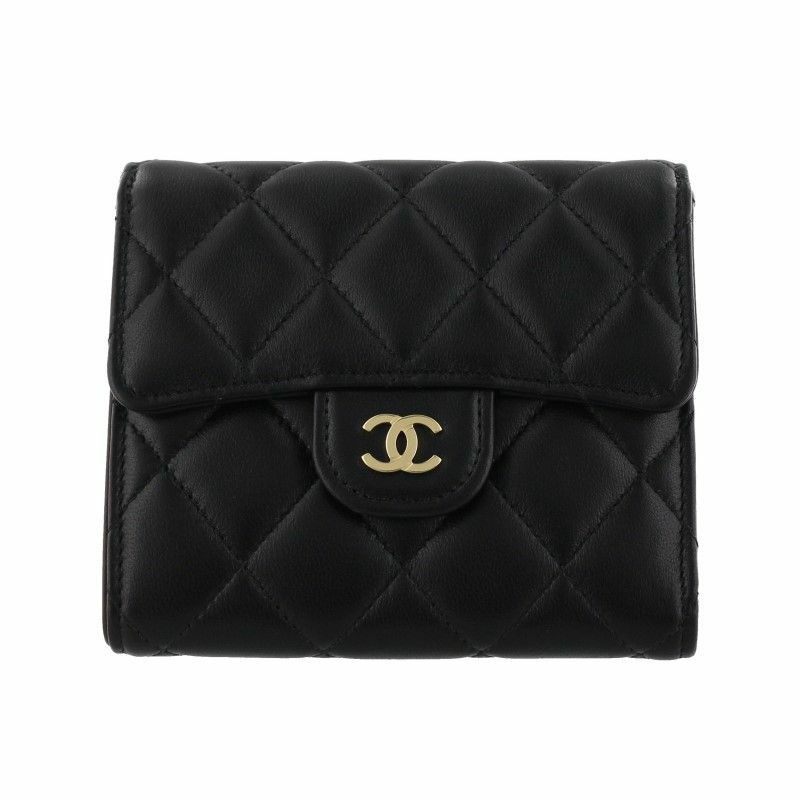 シャネル CHANEL 三つ折り財布 折財布 ミニ財布 レディース ブラック 