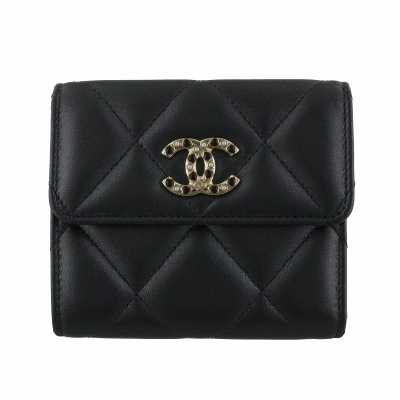 シャネル CHANEL 三つ折り財布 折財布 ミニ財布 レディース ブラック 