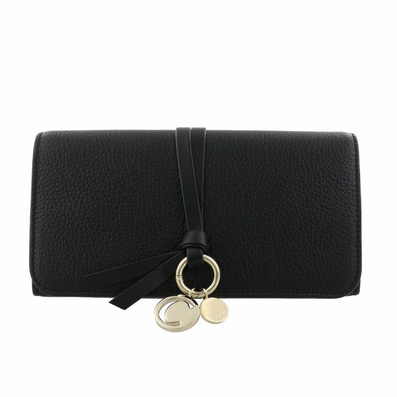 Chloé ブラック レザー 二つ折り財布　超美品 クロエ Chloe Chloe 二つ折り財布 ALPHABET CHC22WP765F57 レザー
