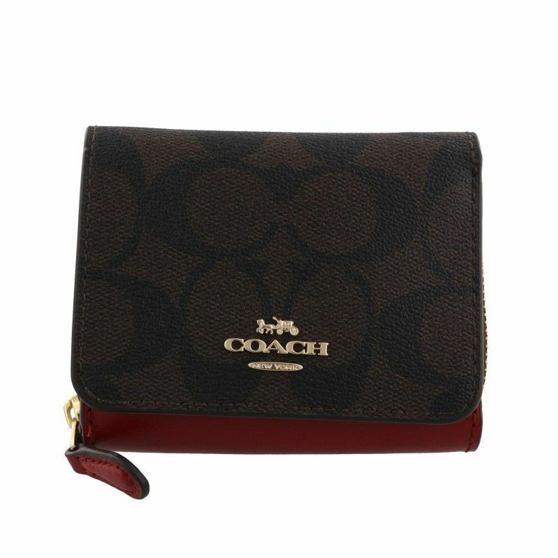 コーチ アウトレット COACH 三つ折り財布 シグネチャー BROWN 1941 RED