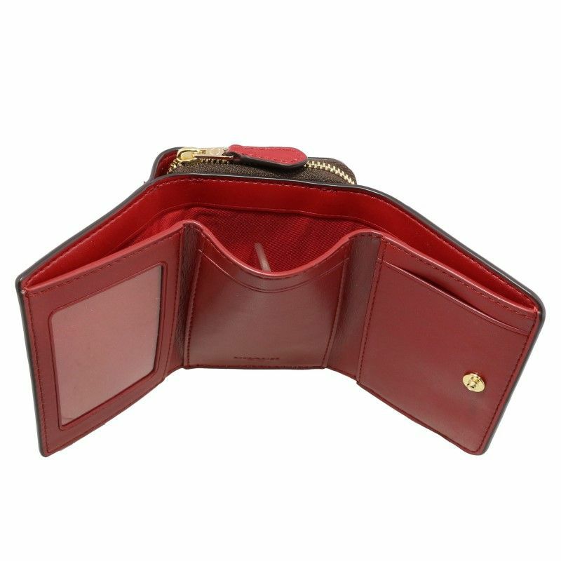 コーチ アウトレット COACH 三つ折り財布 シグネチャー BROWN 1941 RED 7331 IMRVQ