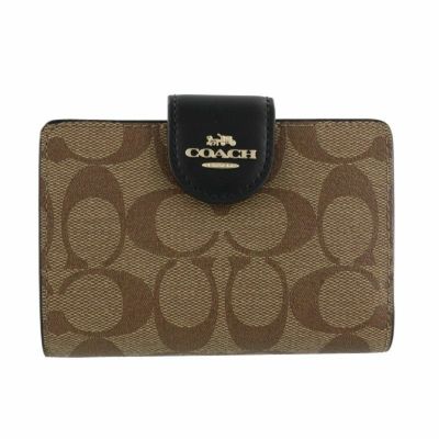 コーチ アウトレット COACH 二つ折り財布 レディース カーキ/ブラック