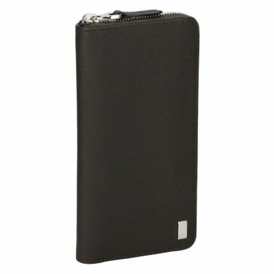 dunhill ダンヒル 長財布 メンズ 23F2P15PS201R ダークブラウン シルバー 無地 ロゴ