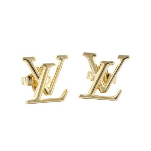 Authentic Louis Vuitton M01287 LV Logo Godl Silver Earrings 5.67g