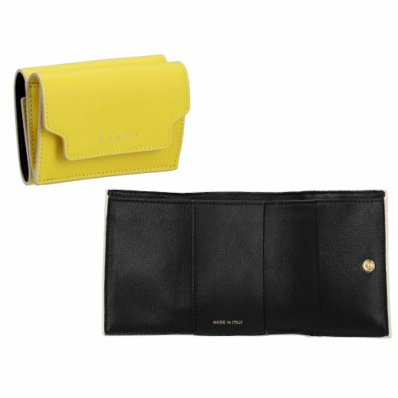 MARNI 二つ折り財布 イエロー/ブラック マルニ レザー ラウンドファスナー二つ折り財布 | 黄色×ネイビー