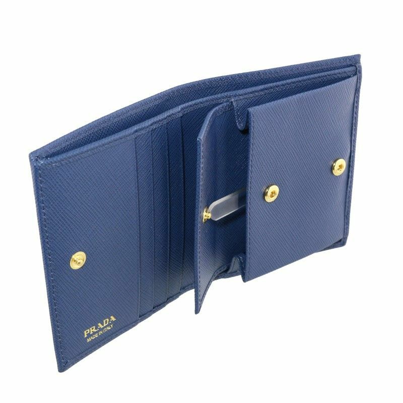 プラダ PRADA 二つ折り財布 レディース SAFFIANO METAL ブルー 1MV204 