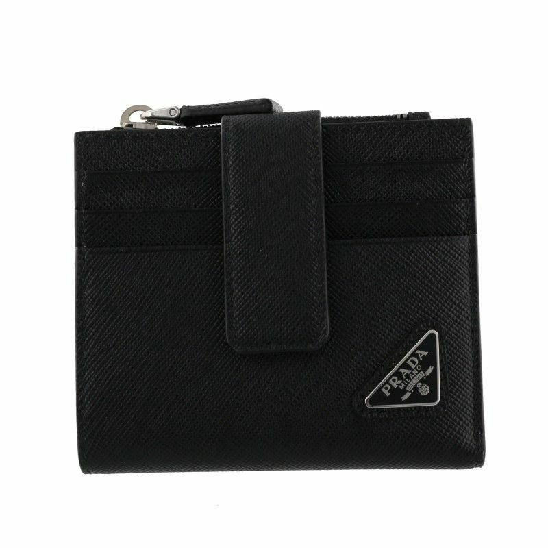 PRADA プラダ 二つ折り財布 メンズ SAFFIANO TRIANGOLO ブラック 2MC066 QHH F0002 NERO | GINZA  LoveLove（ラブラブ）