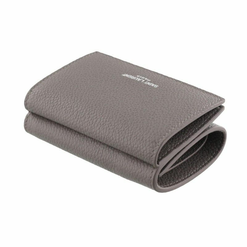 YSL グレー レザー 三つ折り財布 YSL グレー 財布 サンローラン サンローラン YSL 三つ折り財布 グレー