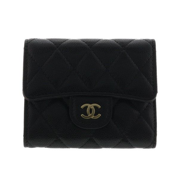 シャネル 三つ折り財布 レディース スモール クラシック フラップ ウォレット ブラック CHANEL AP0229 B10583 C3906 ブラック