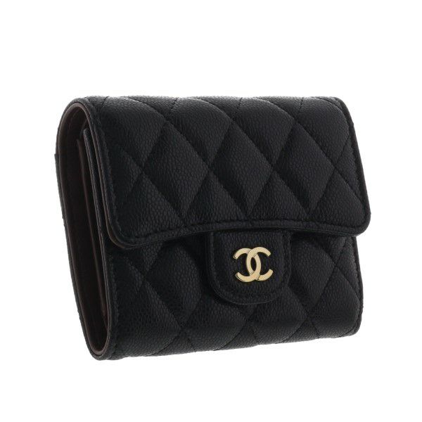 シャネル 三つ折り財布 レディース スモール クラシック フラップ ウォレット ブラック CHANEL AP0229 B10583 C3906 ブラック