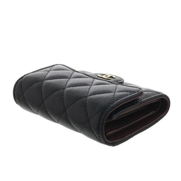 シャネル 三つ折り財布 レディース スモール クラシック フラップ ウォレット ブラック CHANEL AP0229 B10583 C3906 ブラック
