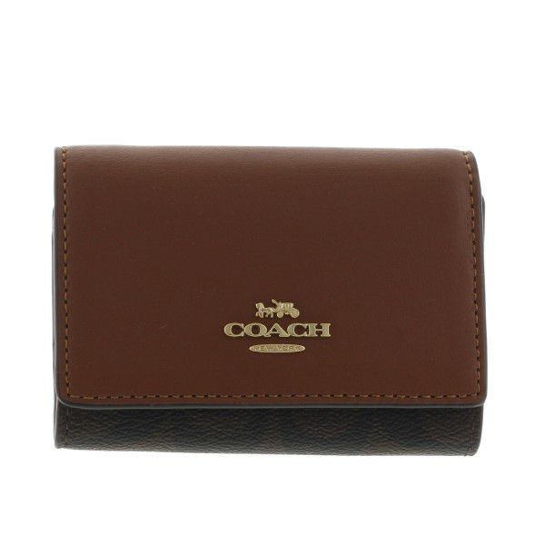 コーチ アウトレット 三つ折り財布 レディース マイクロ ウォレット ブラウン COACH CM761 IMW6S ブラウン/レッドウッド