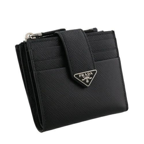 PRADA 黒 レザー 二つ折り財布 （PRADA 折りたたみ財布 black（PRADA 