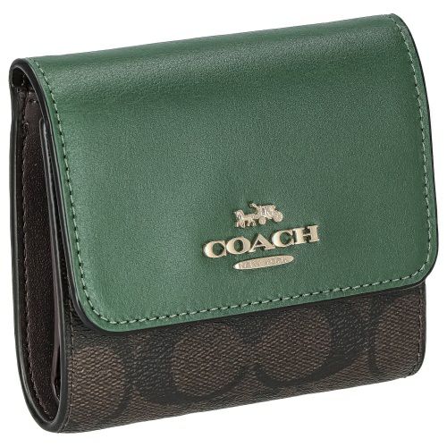 コーチ アウトレット 三つ折り財布 レディース カラーブロック シグネチャー グリーン COACH OUTLET CE930 IMW7C ブラウン