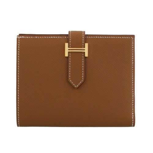 エルメス ベアンコンパクト ゴールド ヴォーエプソン ゴールド金具 B 