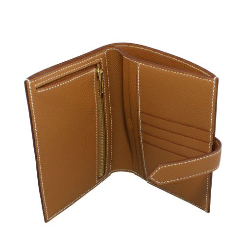 エルメス ベアンコンパクト ゴールド ヴォーエプソン ゴールド金具 B  