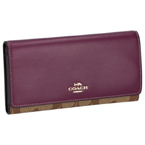 コーチ アウトレット 長財布 レディース カーキ/ディープベリー COACH