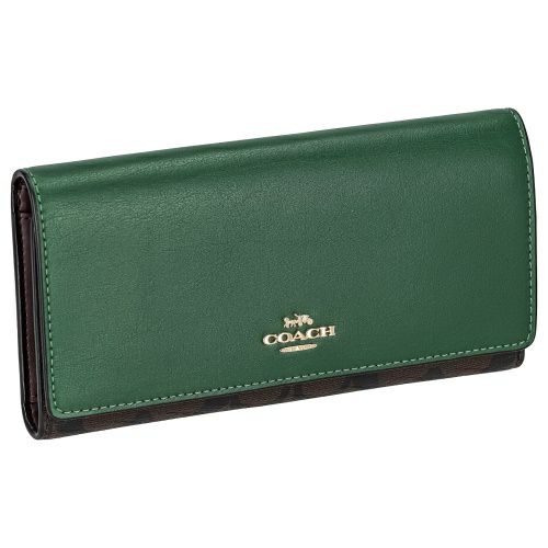 COACH コーチダブルジップポーチ長財布リストレット ダークパイン緑色