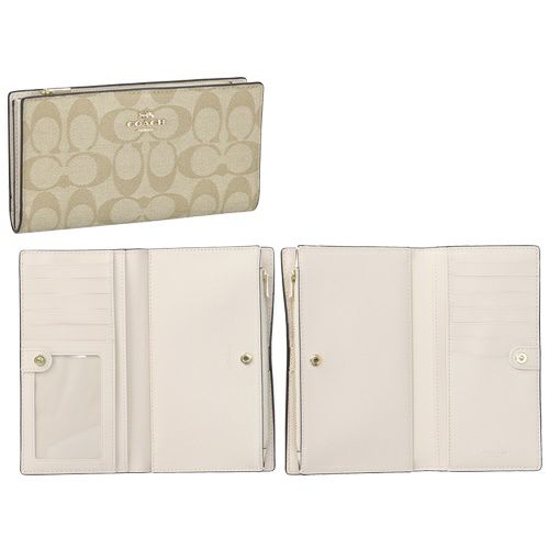 コーチ アウトレット 長財布 レディース ライトカーキ/チョーク COACH
