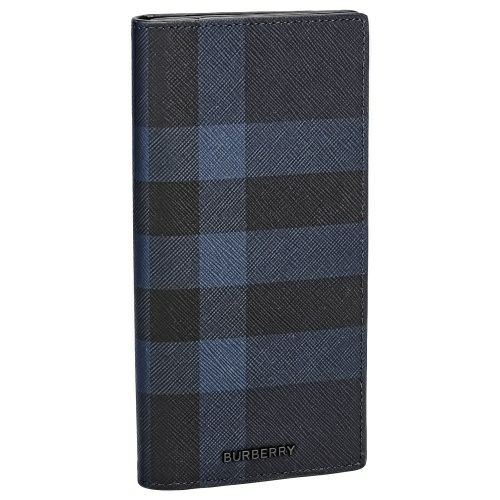 バーバリー 長財布 メンズ ネイビー チェック＆レザー コンチネンタルウォレット BURBERRY 8073281 NAVY