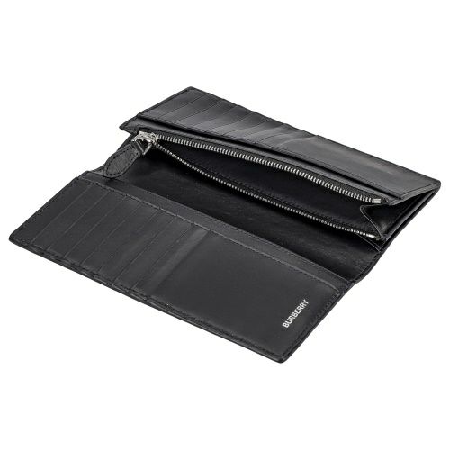 バーバリー 長財布 メンズ ネイビー チェック＆レザー コンチネンタル 