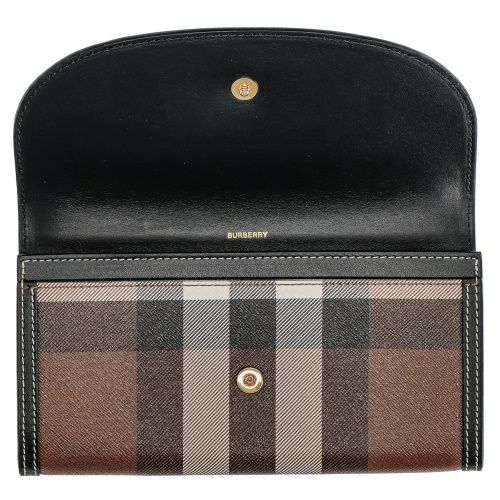 バーバリー 長財布 レディース ブラウン チェック＆レザー 