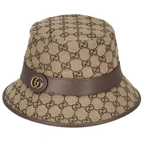 GUCCI ハット キャスケット 帽子 GG 総柄 キャンバス ブラウン系 グッチ ハット メンズ ダブルG付き GGキャンバス バケットハット