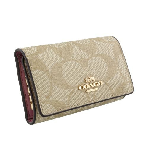コーチ アウトレット キーケース レディース シグネチャー COACH OUTLET 77998 IMR6D ライトベージュ/ピンク
