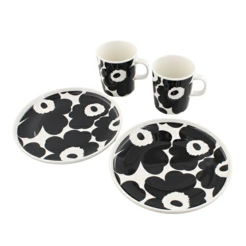 マリメッコ ペアセット マグカップ プレート BREAKFAST SET2PCS MP ブラック marimekko 071606 190 WHITE/BLACK