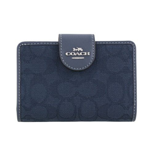 新品☆COACH(コーチ)デニム シグネチャー キャンバスレザー 尽せ 折り財布