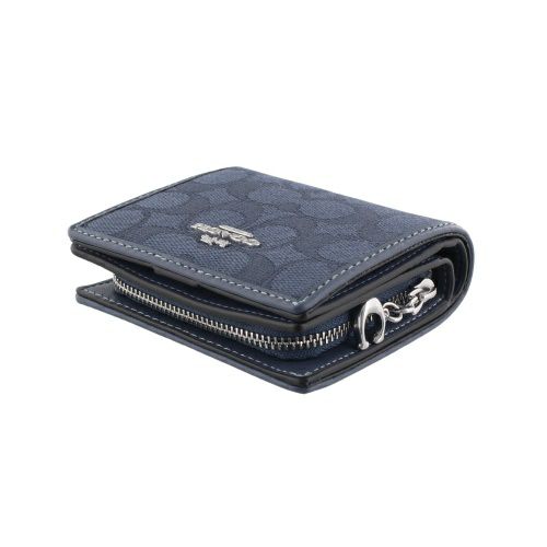 新品☆COACH(コーチ)デニム 青臭 シグネチャー レザー 折り財布 