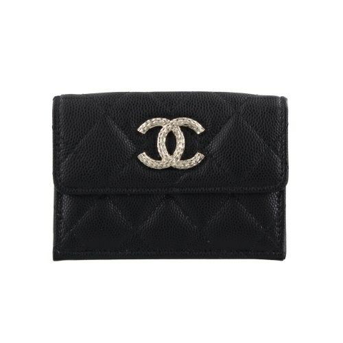 CHANEL シャネル 三つ折り財布 ココマーク ブラック CHANEL 三つ折り財布 ラムスキン ブラック ココマーク CHANEL 三つ折り