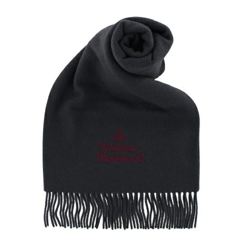 ヴィヴィアンウエストウッド　ポンポンニットマフラー　グレー×ブラック ヴィヴィアンウエストウッド Vivienne Westwood マフラー ワンポイント