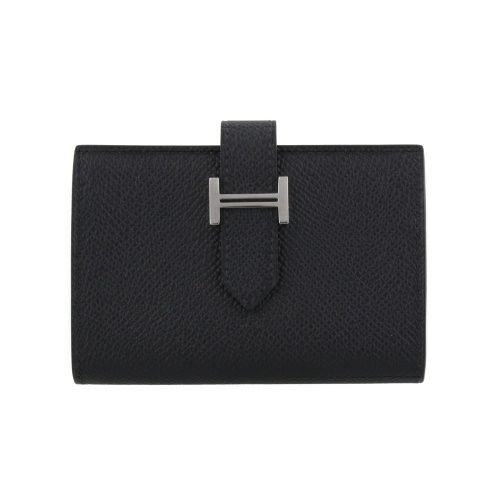 エルメス ベアン ミニ ノアール HERMES シルバー金具 W刻印 二つ折り  