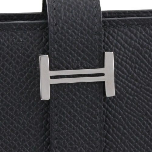 エルメス ベアン ミニ ノアール HERMES シルバー金具 W刻印 二つ折り  