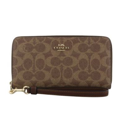 コーチ アウトレット 長財布 レディース ロング ジップ アラウンド ウォレット・シグネチャー キャンバス ブラウン COACH OUTLET CW778 IMXHE タン/ブラウン