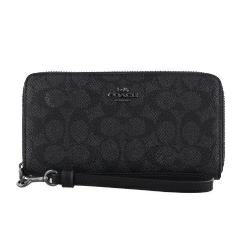 コーチ アウトレット 長財布 レディース ロング ジップ アラウンド ウォレット・シグネチャー キャンバス ブラック COACH OUTLET CW778 QBMI5 チャコール/ブラック