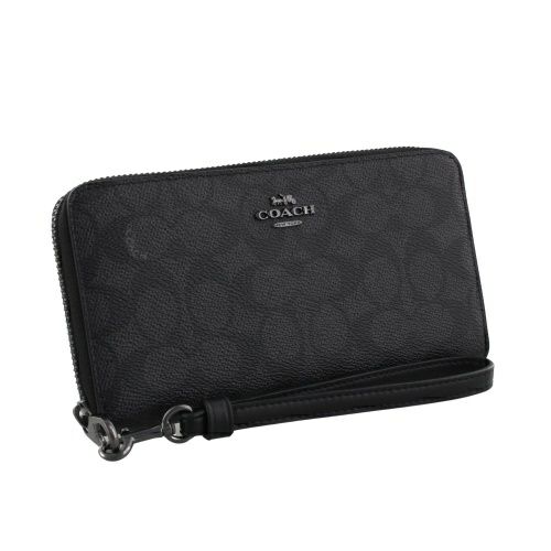 コーチ アウトレット 長財布 レディース ロング ジップ アラウンド ウォレット・シグネチャー キャンバス ブラック COACH OUTLET CW778 QBMI5 チャコール/ブラック