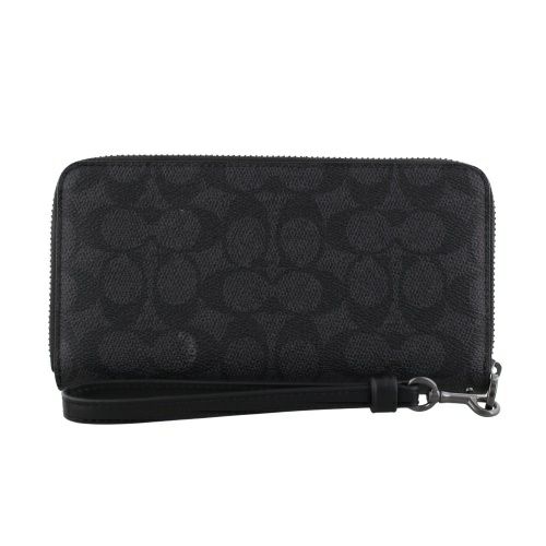 コーチ アウトレット 長財布 レディース ロング ジップ アラウンド ウォレット・シグネチャー キャンバス ブラック COACH OUTLET CW778 QBMI5 チャコール/ブラック
