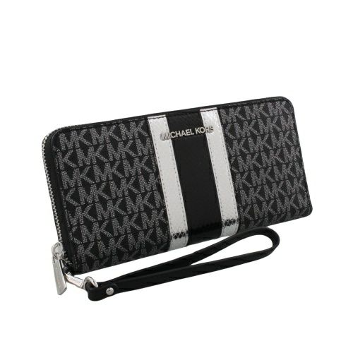 マイケルコース 長財布 レディース ジェットセットトラベル ラージシグネチャーロゴ＆メタリックコンチネンタルウォレット ブラック MICHAEL KORS 35F4STVE7V BLACK