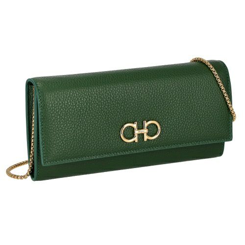 フェラガモ 長財布 チェーンウォレット レディース ダブルガンチーニ グリーン FERRAGAMO 220636 775062 FOREST GREEN