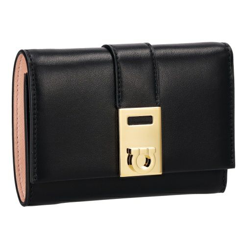 フェラガモ 三つ折り財布 コンパクト財布 レディース ブラック FERRAGAMO 220630 770860 NERO/NYLUND PINK