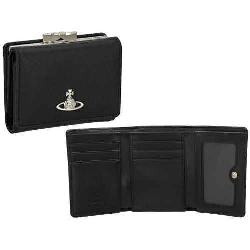 ヴィヴィアンウエストウッド 三つ折り財布 コンパクト財布 がま口財布 レディース SAFFIANO PLAIN ブラック Vivienne Westwood 5115002MW N402 BLACK